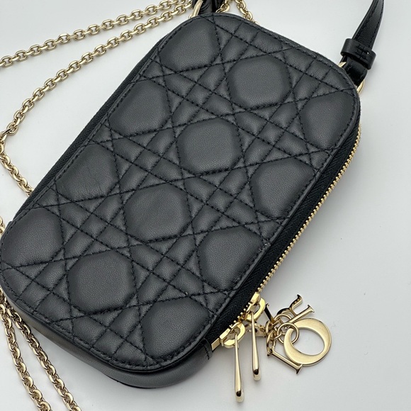 Dior Handbags - Christian Dior Cannage Phone case Chain Shoulder Bag Leather Black